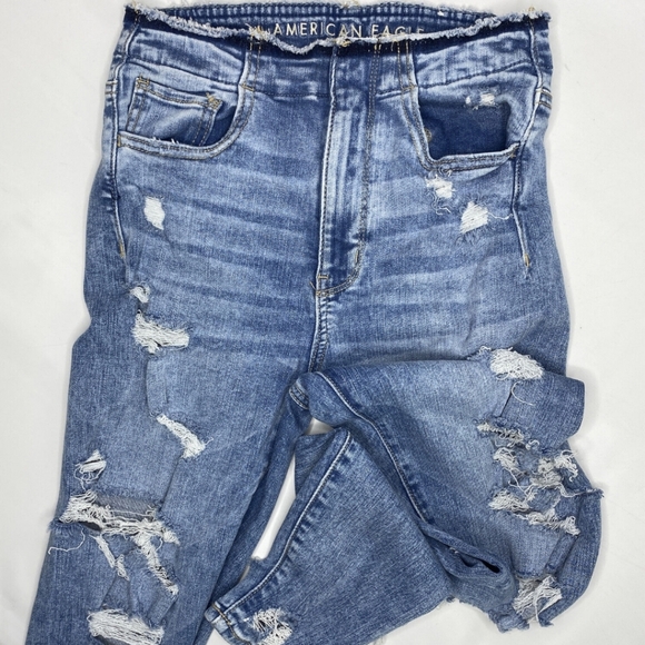 AEO Super Hi-Rise Jegging Acid Wash Distressed Stretchy - Picture 6 of 7
